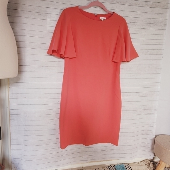 SHOSHANNA CORAL PINK FLUTTER SLEEVE DRESS, SZ 8 - Picture 1 of 11